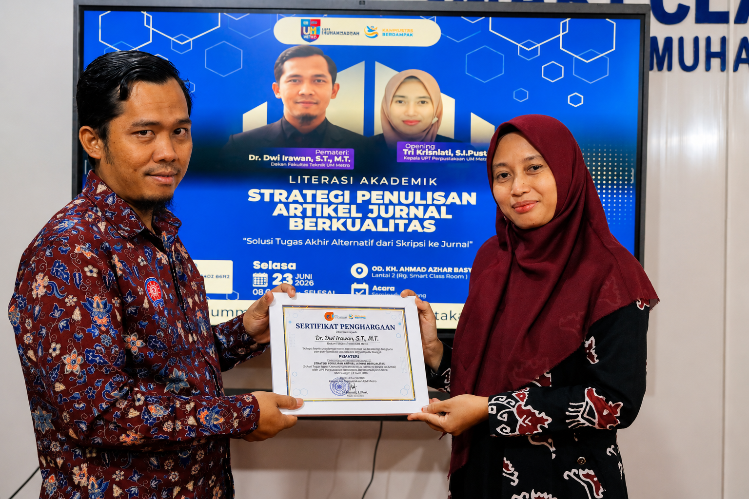 Tingkatkan Literasi Akademik, Perpustakaan UM Metro Gelar Seminar Strategi Penulisan Artikel Jurnal Berkualitas