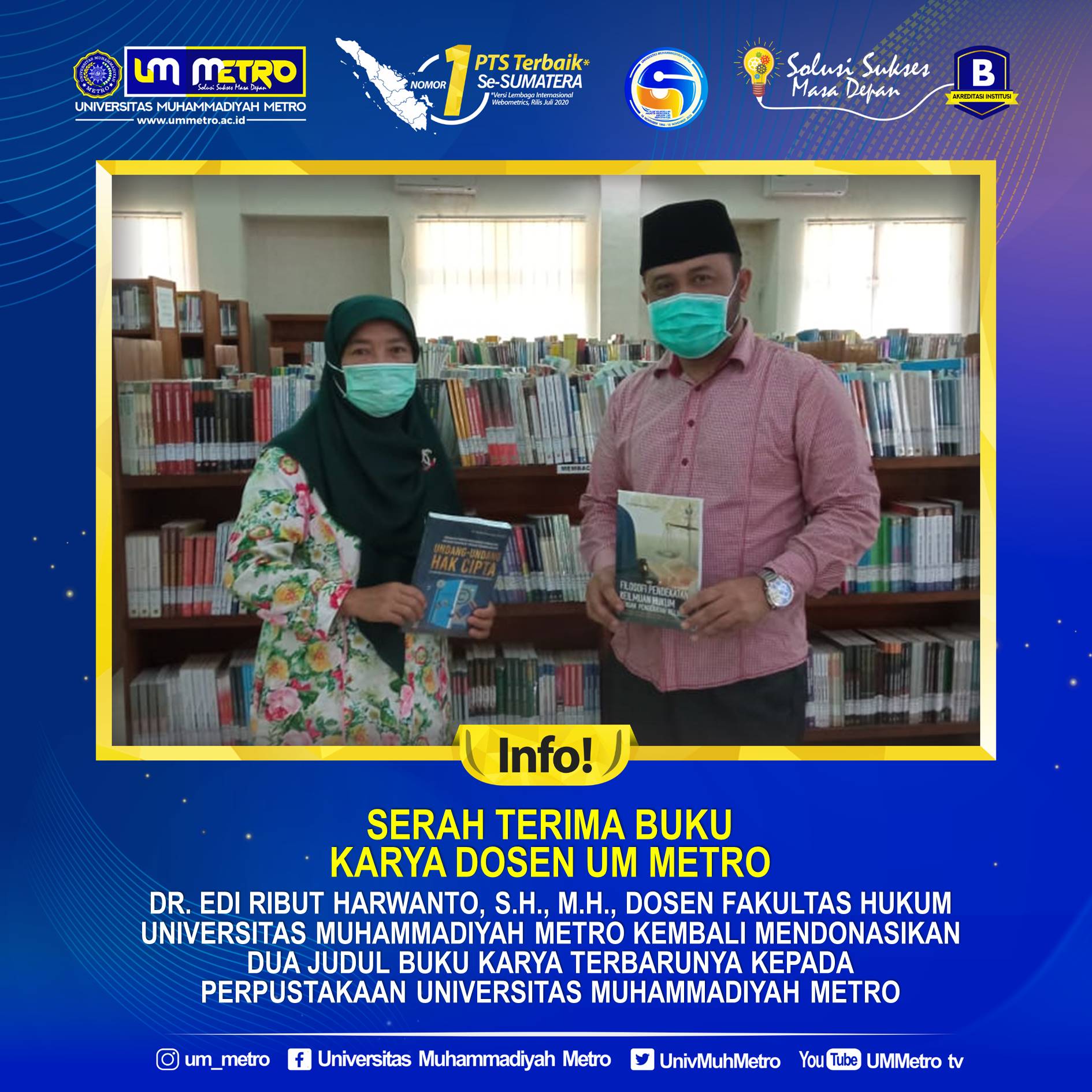 Dr. Edi Ribut Harwanto Kembali Donasikan Buku ke Perpustakaan UM Metro