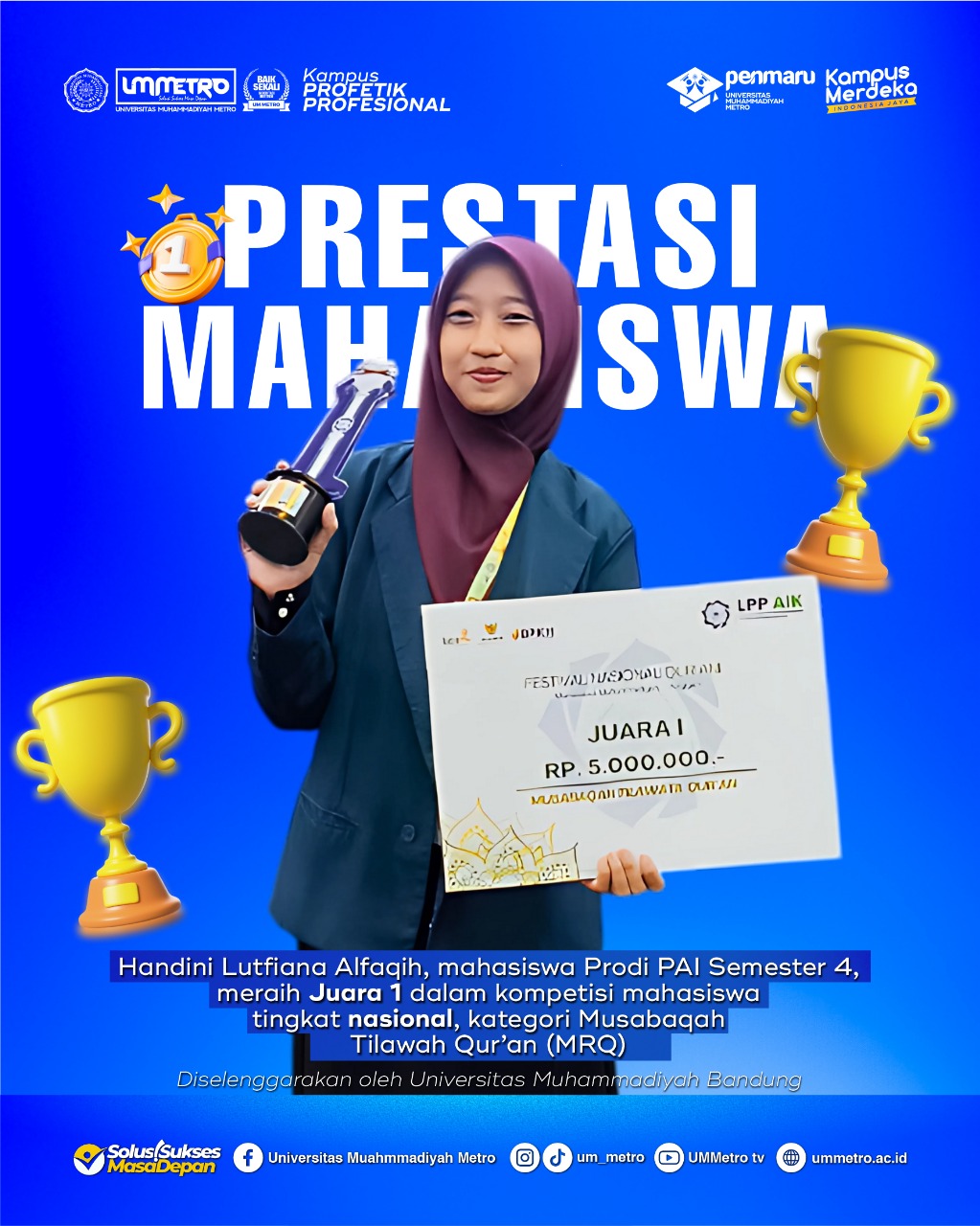 Mahasiswa FAI UM Metro Raih Juara 1 Musabaqah Tilawah Qur’an Tingkat Nasional