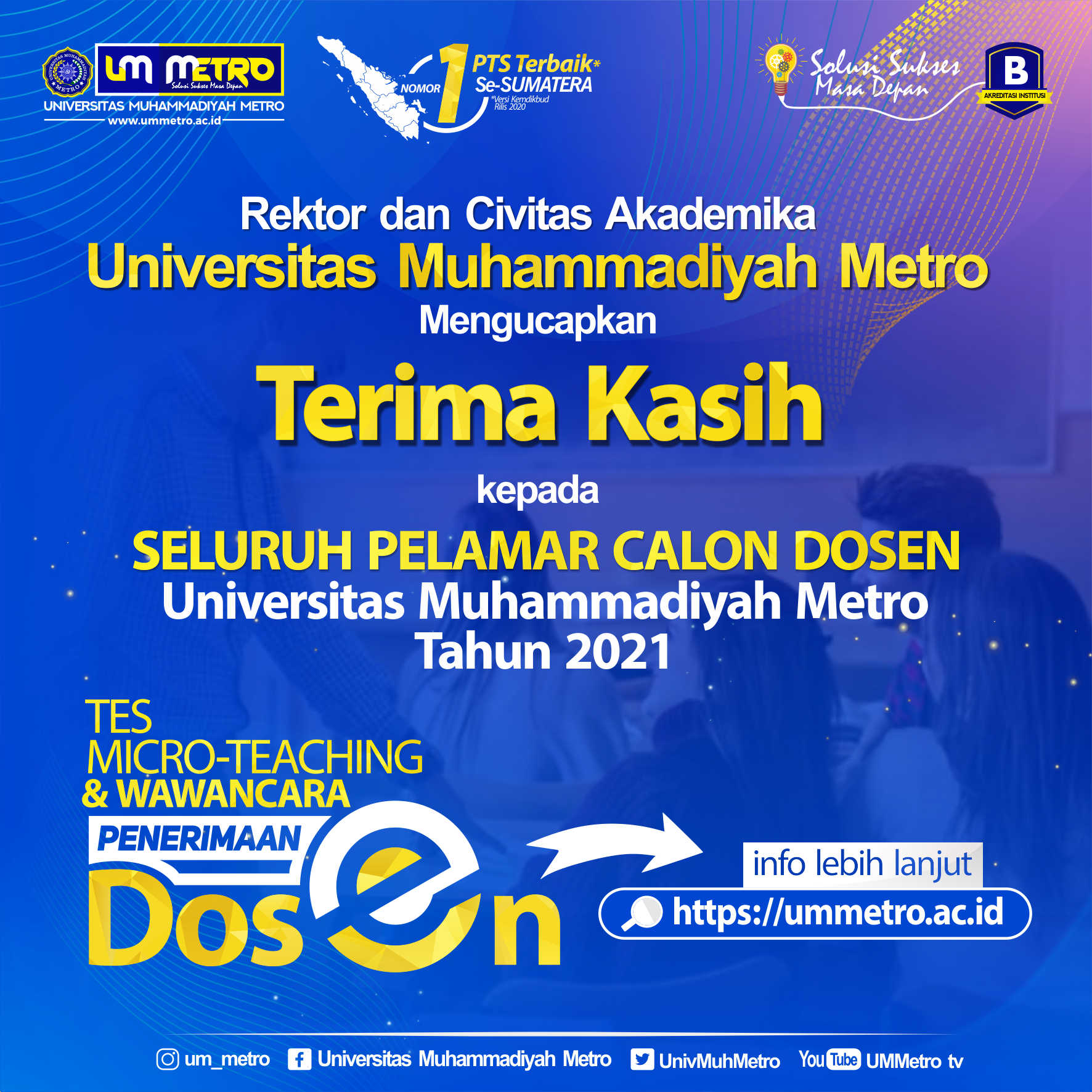 Pengumuman Hasil CBT dan Ketentuan Micro-Teaching Penerimaan Dosen UM Metro Tahun 2021 