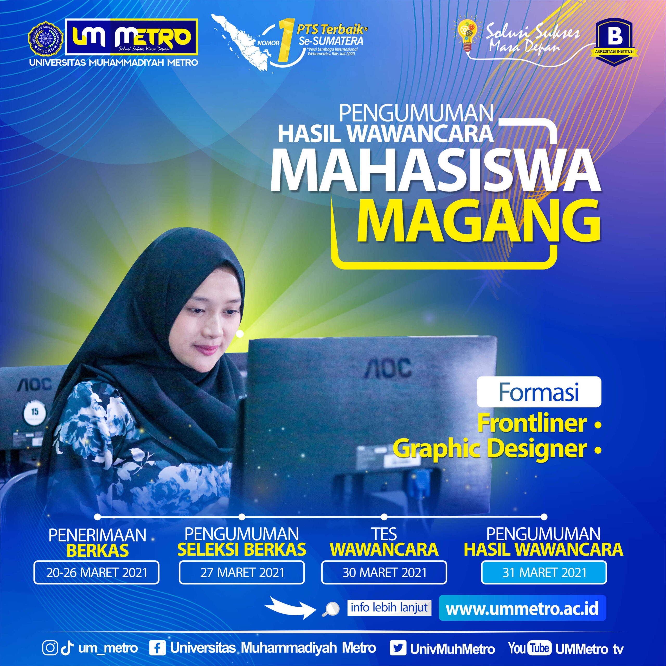 Pengumuman Hasil Tes Wawancara Rekrutmen Mahasiswa Magang UM Metro Tahun 2021