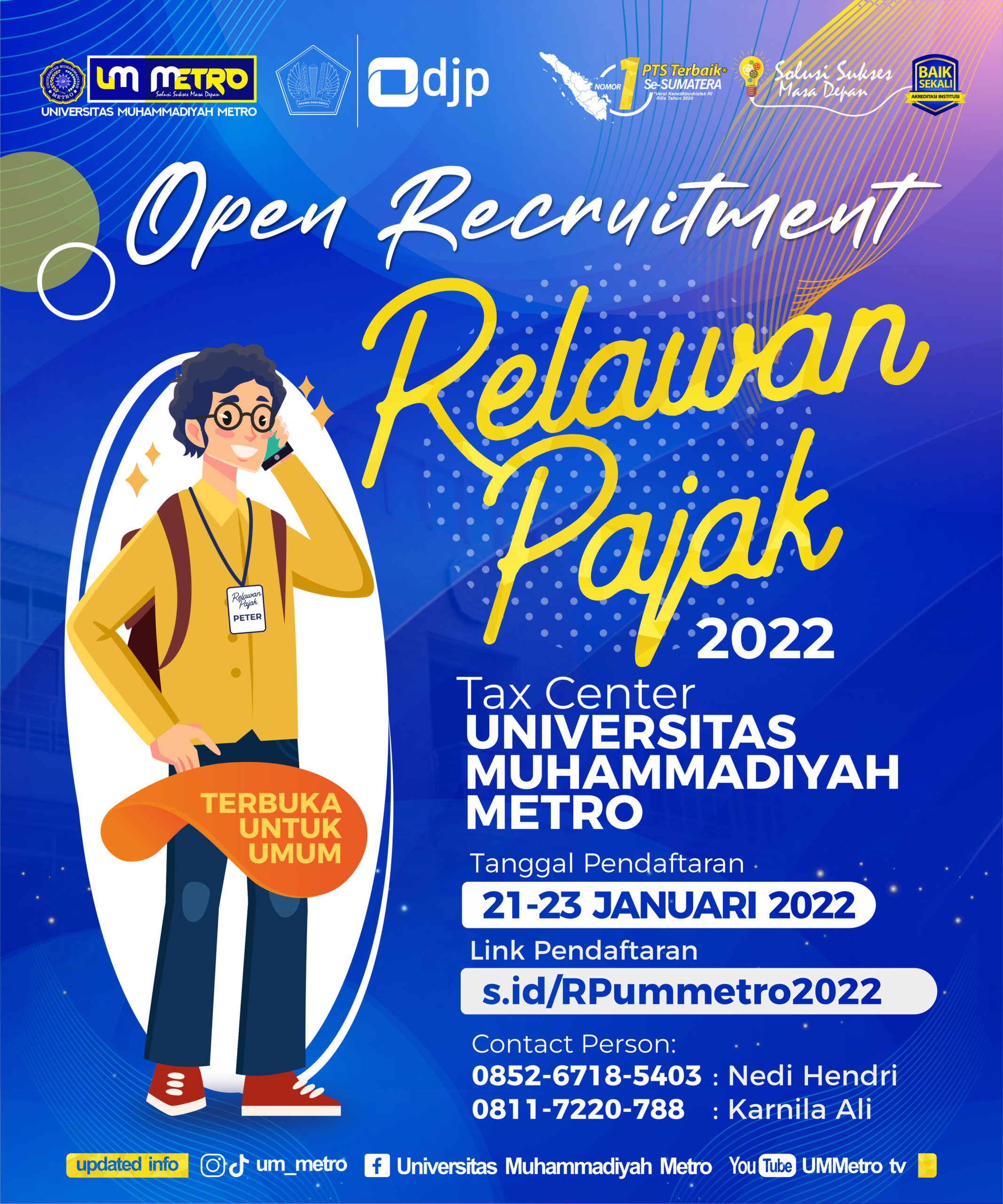 Pengumuman Seleksi Berkas Rekrutmen Relawan Pajak UM Metro Tahun 2022