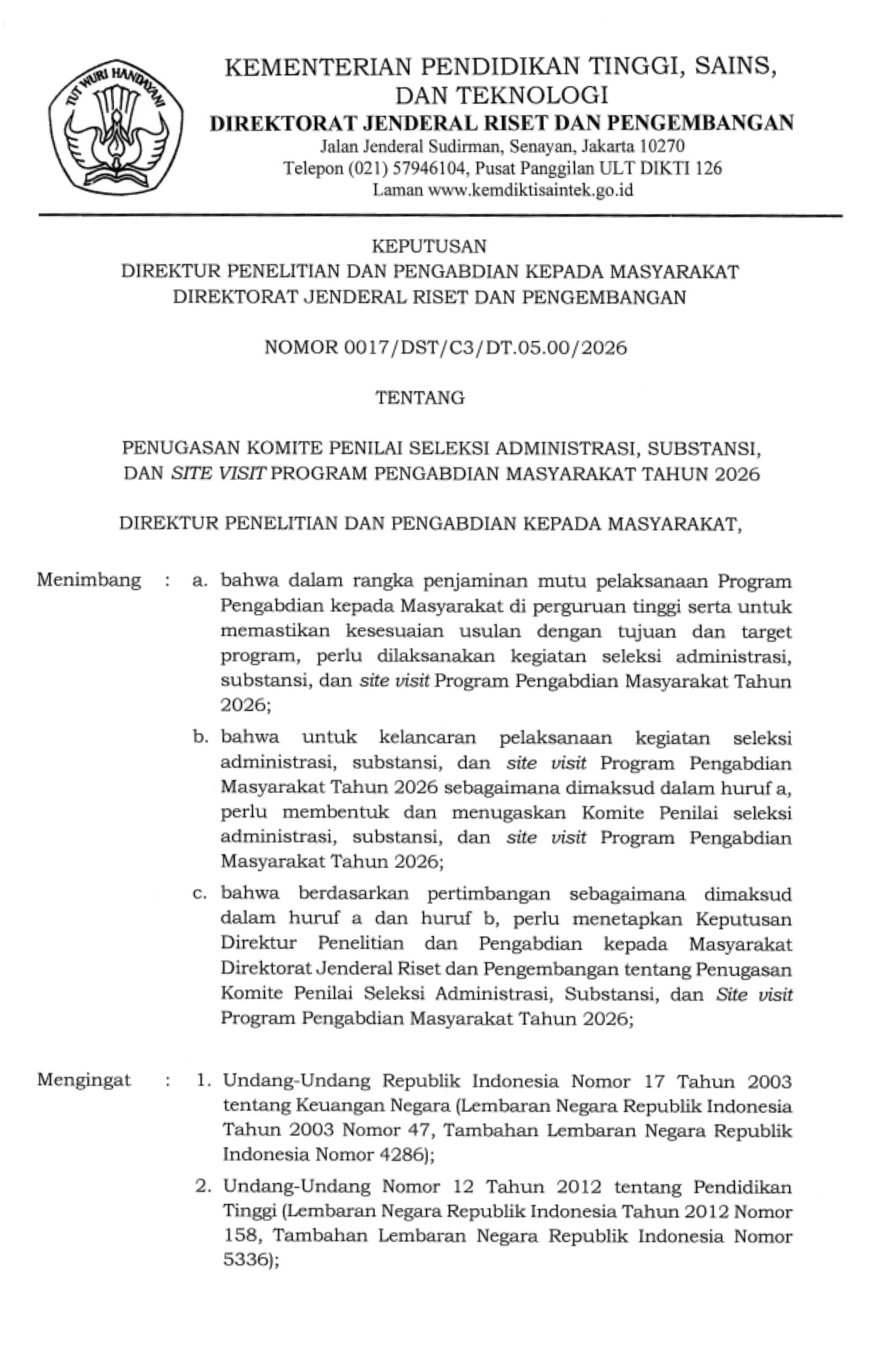 Guru Besar UM Metro Ditunjuk sebagai Komite Penilai Program Pengabdian kepada Masyarakat Tahun 2026