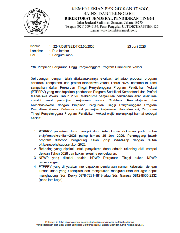 UM Metro Raih Pendanaan Program Sertifikasi Kompetensi dan Profesi Mahasiswa Vokasi Tahun 2026