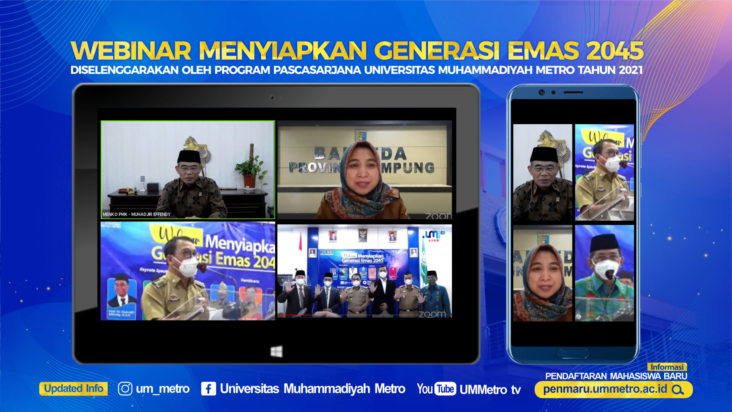 Webinar Menyiapkan Generasi Emas 2045, MAP UM Metro Hadirkan Menko PMK RI dan Pejabat Daerah