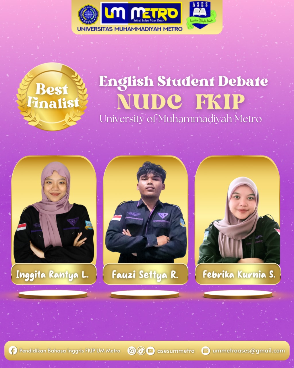 3 Mahasiswa PBI UM Metro Raih Posisi Finalis Terbaik dalam National University Debating Championship (NUDC)