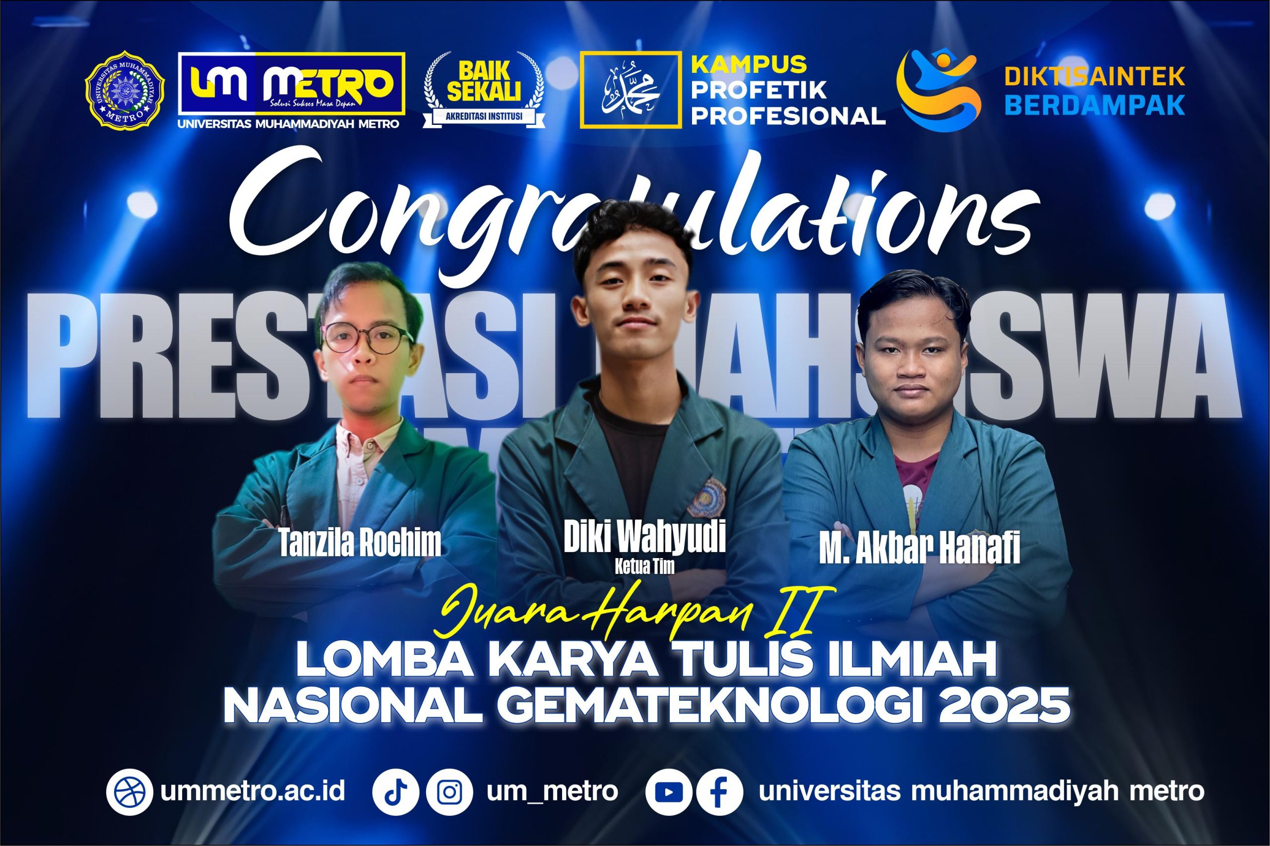 Mahasiswa FT UM Metro Raih Juara Harapan II di Ajang LKTIN Nasional Gema Teknologi 2025