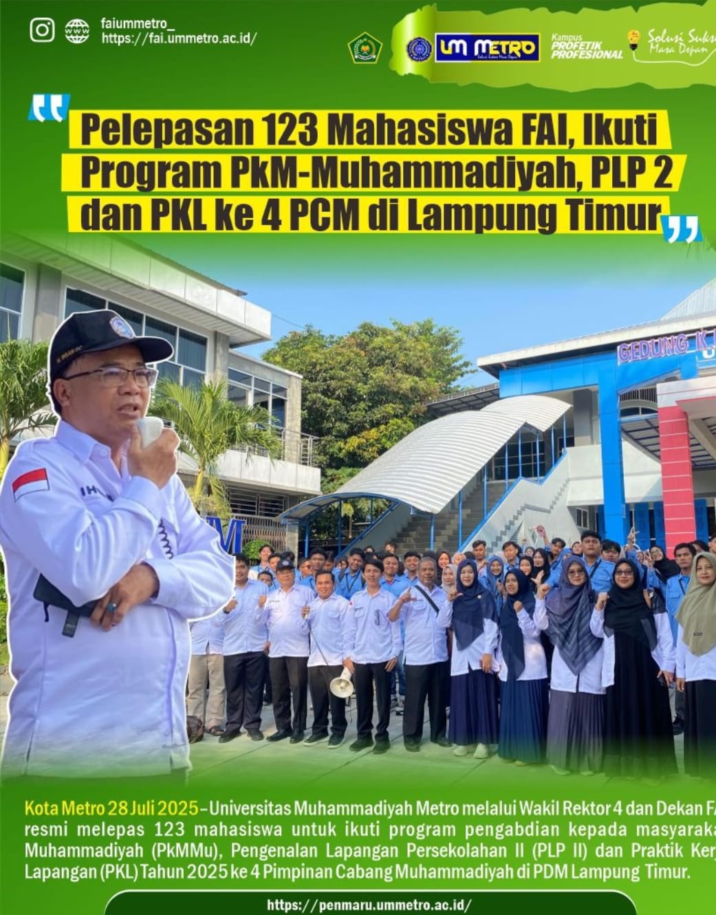 Pelepasan 123 Mahasiswa FAI, Ikuti Program PkM-Muhammadiyah, PLP 2 dan PKL ke 4 PCM di Lampung Timur