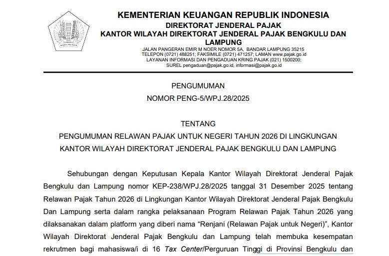 22 Mahasiswa UM Metro Lulus Program Relawan Pajak Renjani 2026