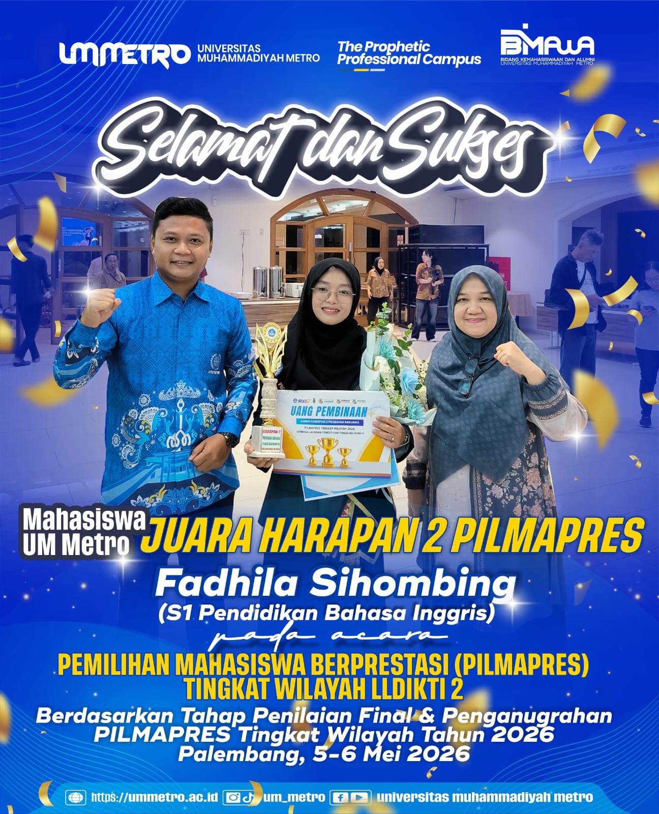 Mahasiswi UM Metro Raih Juara Harapan 2 PILMAPRES Tingkat Wilayah LLDIKTI II Tahun 2026