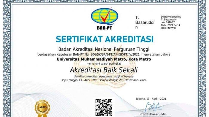 UM Metro Raih Akreditasi “Baik Sekali” Berdasarkan SK BAN-PT 2021