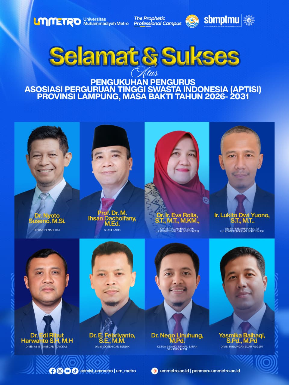 Delapan Perwakilan UM Metro Dipercaya Perkuat Kepengurusan APTISI Lampung Periode 2026–2031