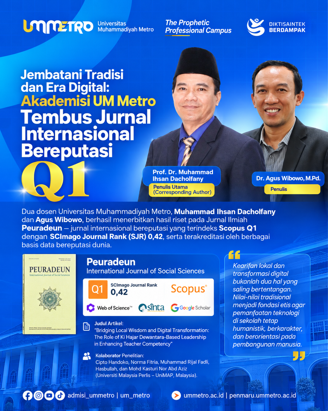 Jembatani Tradisi dan Era Digital, Dua Dosen UM Metro Tembus Jurnal Internasional Q1