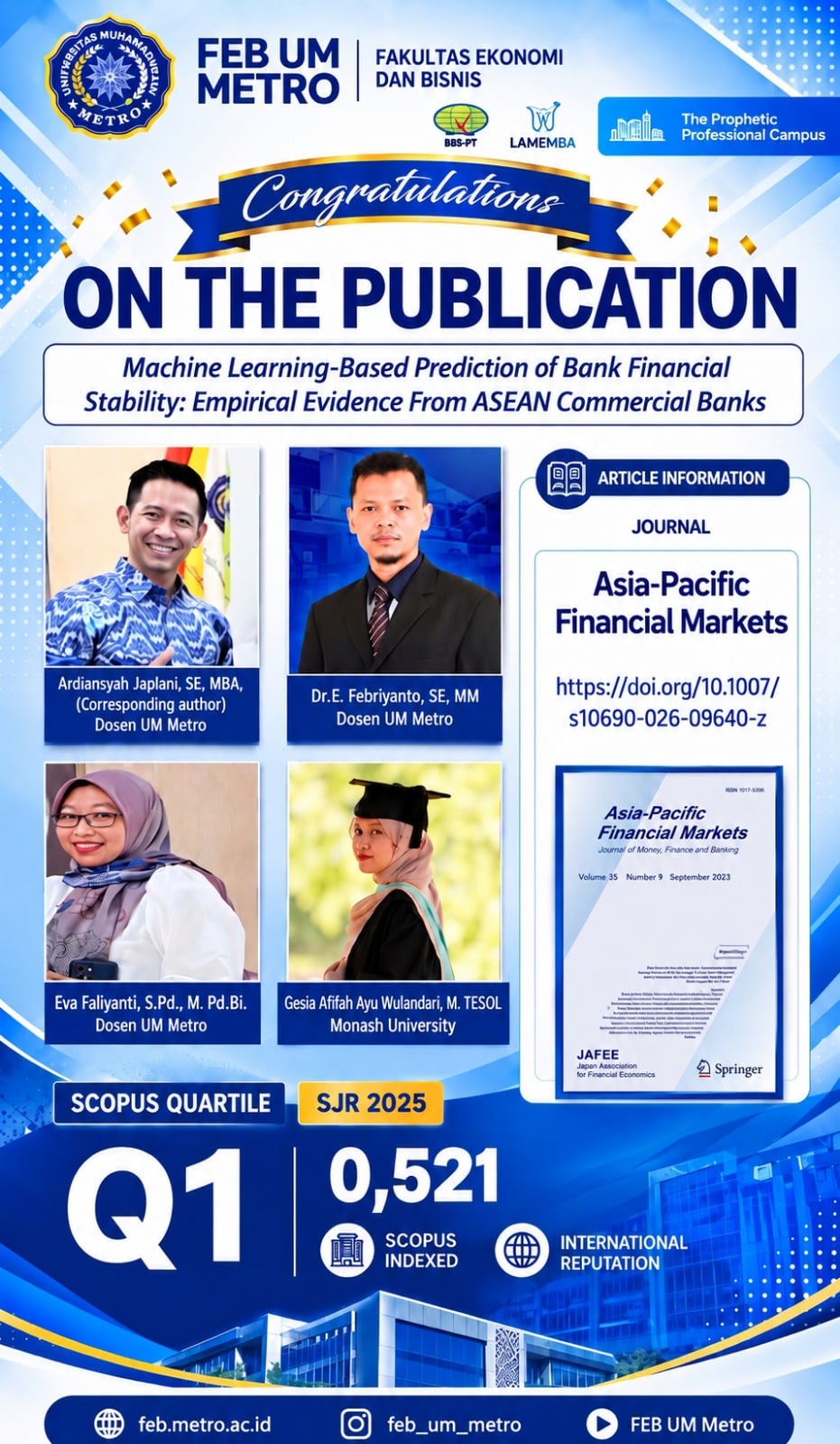Kolaborasi Lintas Fakultas dan Internasional, Dosen UM Metro Publikasikan Riset di Jurnal Scopus Q1